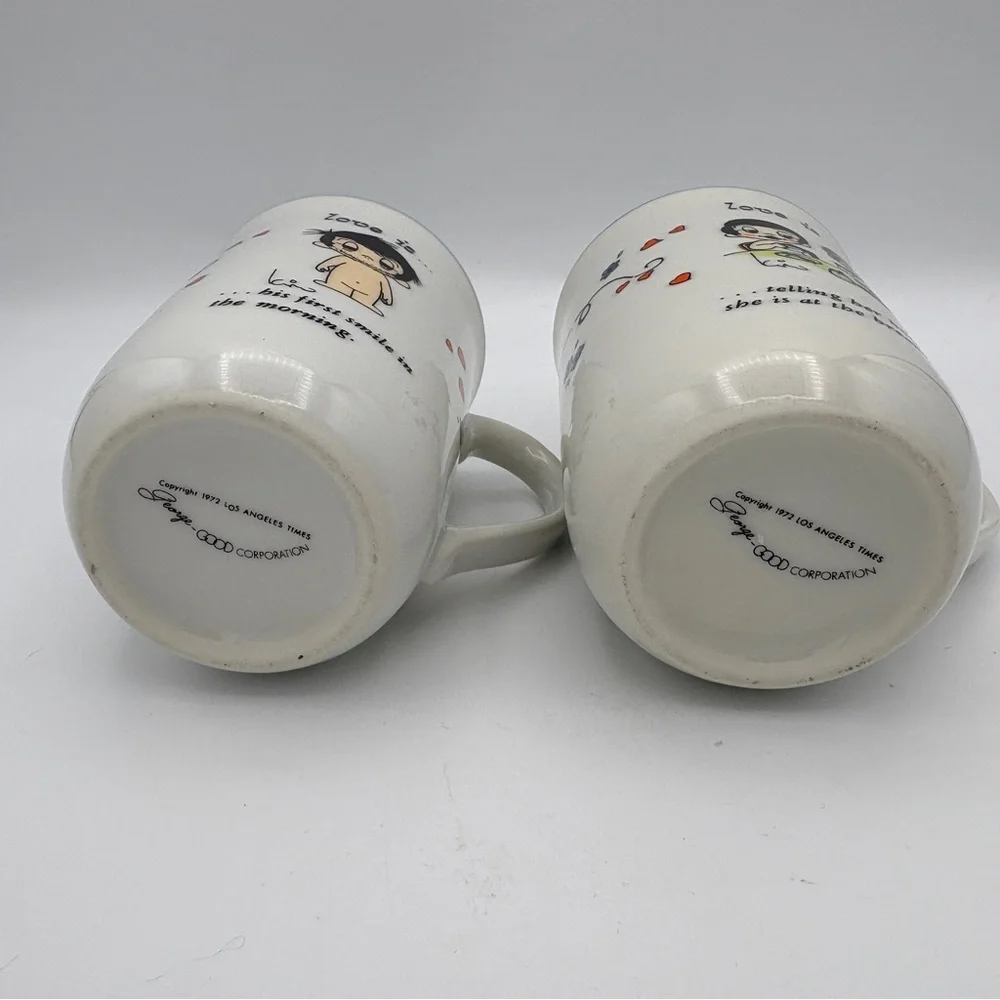 Vintage Love Is... 1972 Whimsical Ceramic Cartoon Mugs - (Set of 2)